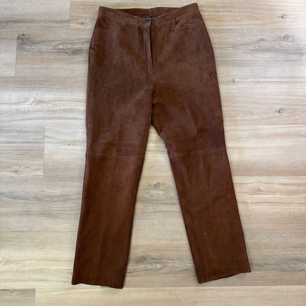 Vintage Women's L High Rise Suede Pant Brown Fall Bohemian Academia Straight Leg